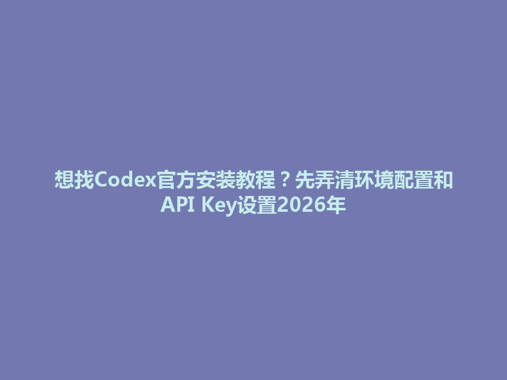 想找Codex官方安装教程？先弄清环境配置和API Key设置2026年 一