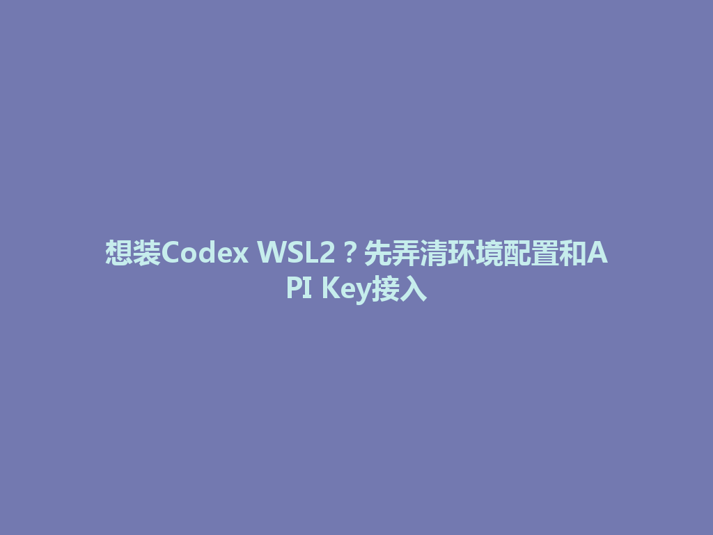 想装Codex WSL2？先弄清环境配置和API Key接入 一